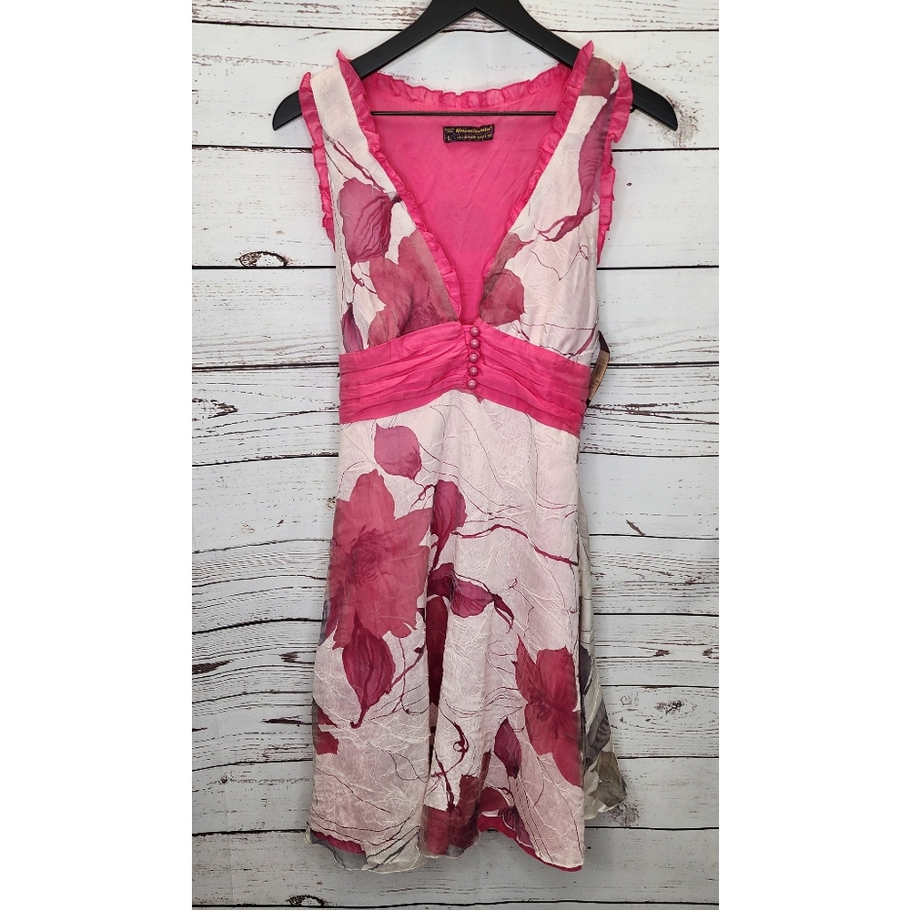 Rinasimento Pink White Floral Italian Dress Size Large